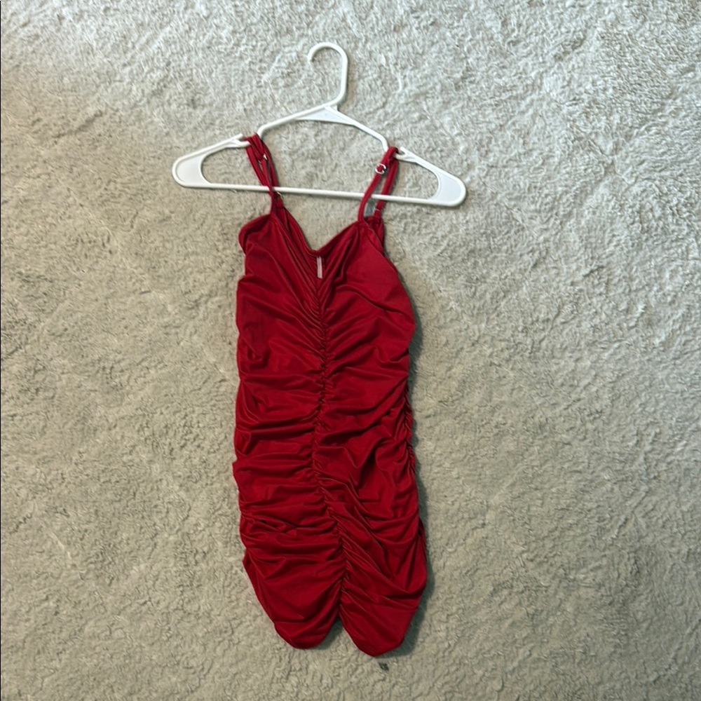 Red Ruched Sleeveless Dress